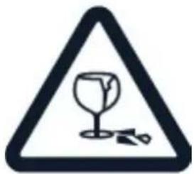 Warning sign depicting a wine glass with broken glass and debris symbol