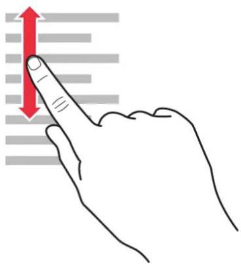 Diagram showing a hand pointing to a document with a red upward arrow indicating vertical motion or direction.