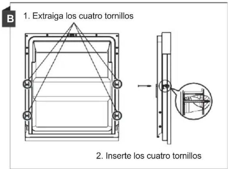 B 1. Extraiga los cuatro tornillos 2. Inserte los cuatro tornillos