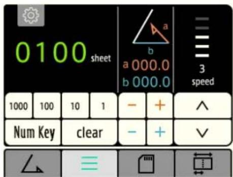0100 sheet a 000.0 b 000.0 3 speed 1000 100 10 1 Num Key clear - + - + ✓
