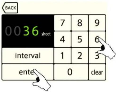 BACK 0036 sheet 7 8 9 4 5 6 interval 1 2 3 ente 0 clear
