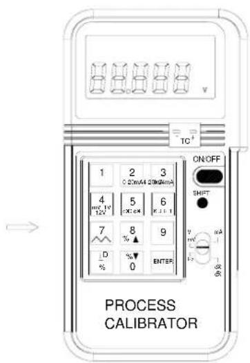 TC 1 2 3 C:20mA/4 20mA/mA 4 5 6 mv.1V 125 C/C.CM E.I.I. I 7 8 9 D % ▲ % 0 ENTER ON/OFF SHIFT % HV R S PROCESS CALIBRATOR