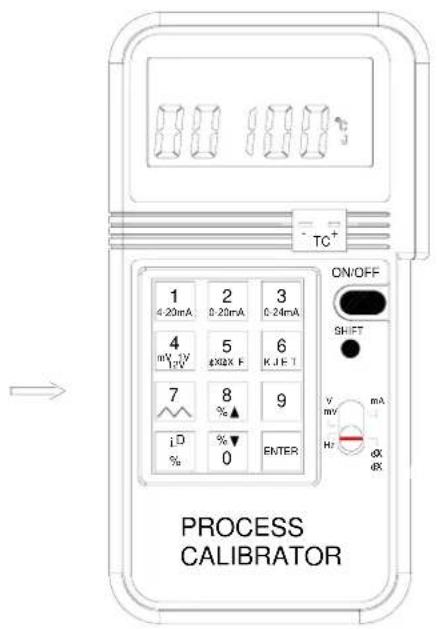 TC+ 1 2 3 4 5 6 mV 1V 20kF KJET 7 8 9 iD % ▲ % 0 ENTER ON/OFF SHIFT v mV mA H φX φX PROCESS CALIBRATOR