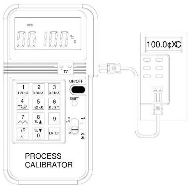 OP3 TC 1 4-20mA 2 3 0-20mA 3-24mA 4 mW 1V 2V 5 dX 6 cR KJ ET 7 8 % 9 iD % 0 ENTER ON/OFF SHIFT V mV 1k mA cX dX 100.0¢XC PROCESS CALIBRATOR