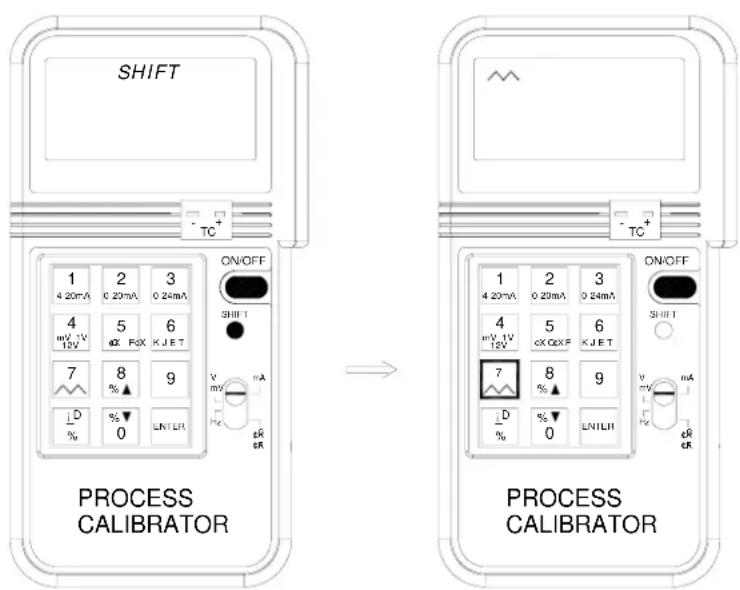 SHIFT TC+ 1 2 3 4 20mA 0.20mA 0.24mA 4 5 6 mV 1V 4X F/X K J E T 7 8 9 D % ▲ % ▼ LNT LH ON/OFF SHIFT V mV mA HV eR OR PROCESS CALIBRATOR → 1 2 3 4 20mA 0.20mA 0.24mA 4 5 6 mV 1V 4X F/X K J E T 7 8 9 D % ▼ % ▼ LNT LH ON/OFF SHIFT V mV mA HV eR OR PROCESS CALIBRATOR