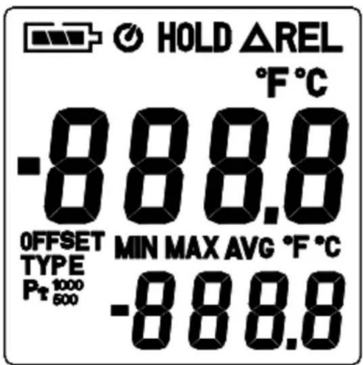 HOLD ΔREL °F °C -888.8 OFFSET MIN MAX AVG °F °C TYPE Pt 1000 500 -888.8