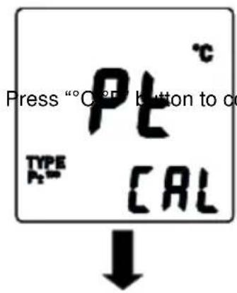 Press "°C" button to c PT TYPE CAL ↓
