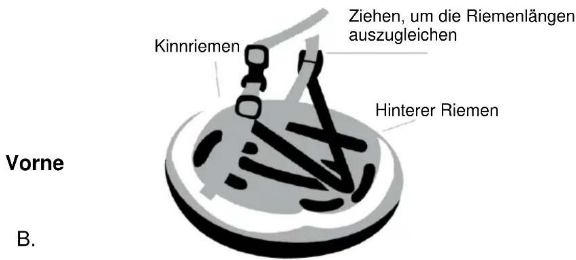 Kinnriemen Ziehen, um die Riemenlängen auszugleichen Hinterer Riemen Vorne B.