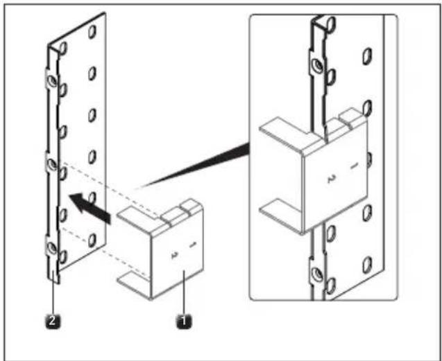 Technical diagram showing assembly steps of a mechanical component with labeled parts and directional arrows