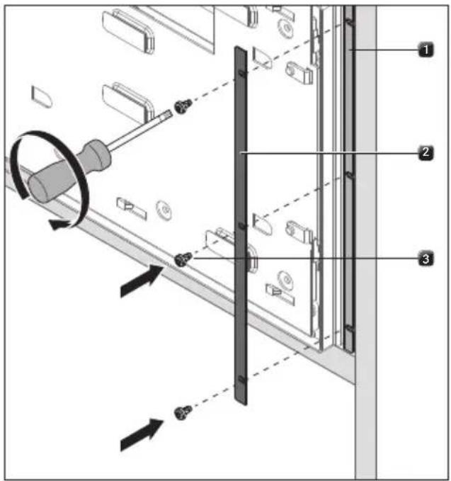 Technical diagram showing mechanical assembly with numbered components and directional arrows indicating motion or assembly steps.