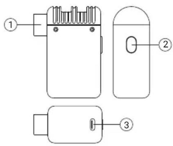 Technical diagram of a three-step electronic device with labeled components