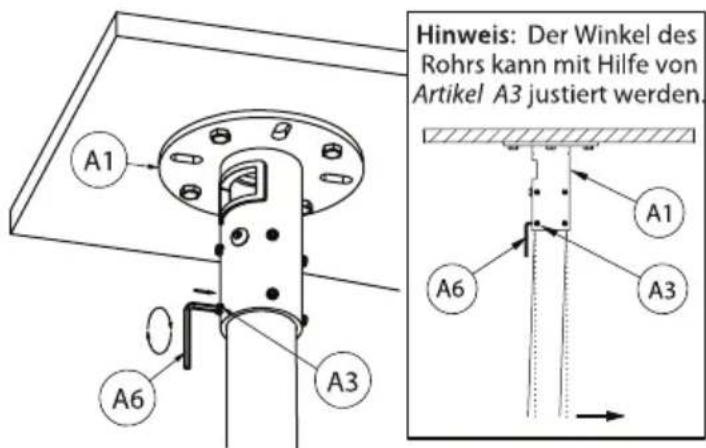 A1 A6 A3 Hinweis: Der Winkel des Rohrs kann mit Hilfe von Artikel A3 justiert werden. A1 A6 A3