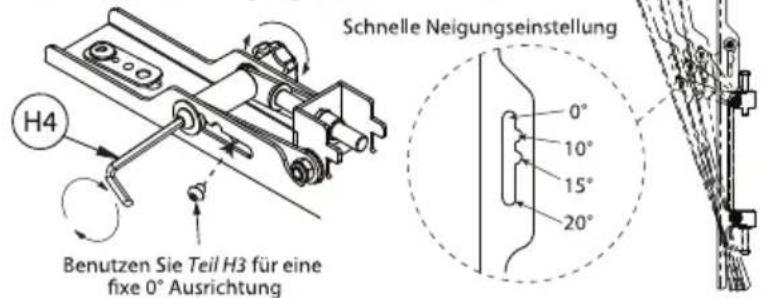 Schnelle Neigungseinstellung H4 Benutzen Sie Teil H3 für eine fixe 0° Ausrichtung 0° 10° 15° 20°