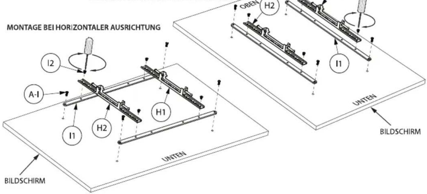 MONTAGE BEI HORIZONTALER AUSRICHTUNG I2 A-I H2 H1 IBENS H2 IBENS UNEN BILDSCHIRM UNEN BILDSCHIRM