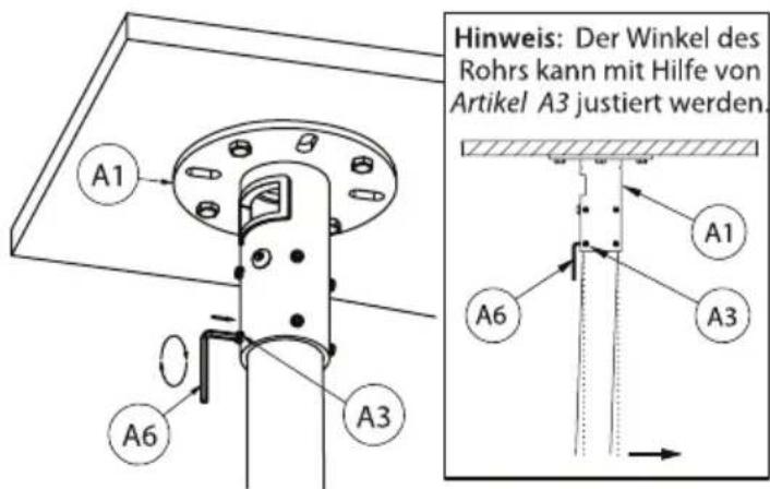 A1 A6 A3 Hinweis: Der Winkel des Rohrs kann mit Hilfe von Artikel A3 justiert werden. A1 A6 A3