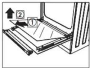 Diagram showing a mechanical assembly with labeled components and directional arrows indicating movement or force.