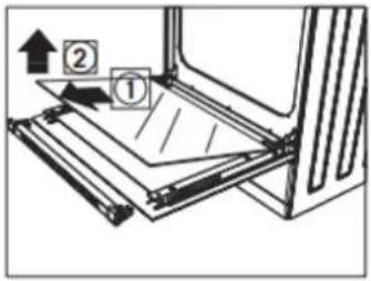 Diagram showing a mechanical assembly with labeled parts and directional arrows, including numbered annotations ① and ②.