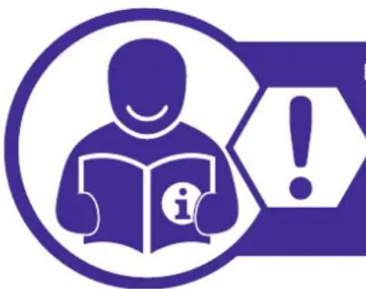 Purple icon showing a person reading a document with an exclamation mark symbol (no text or numbers present)