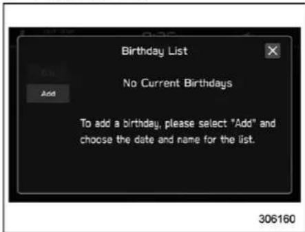 Birthday List No Current Birthdays Add To add a birthday, please select "Add" and choose the date and name for the list.