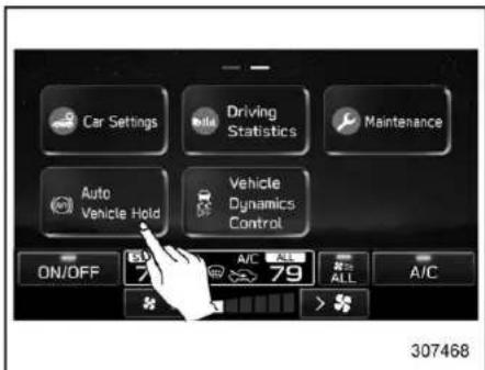 Car Settings Driving Statistics Maintenance Auto Vehicle Hold Vehicle Dynamics Control ON/OFF A/C ALL 79 ALL A/C 307468