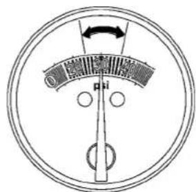 Diagram of a mechanical or electrical component with labeled parts and directional arrow indicating motion