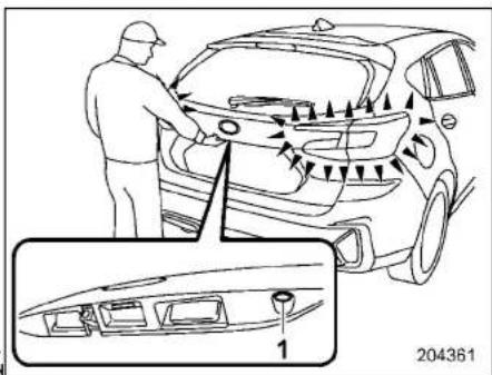 Diagram showing car maintenance procedure with labeled components and directional arrows, including a zoomed-in detail view.