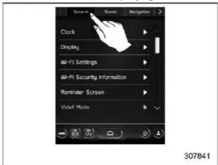 General Sound Navigation Clock Display Wi-Fi Settings Wi-Fi Security Information Reminder Screen Valent Mode 307841