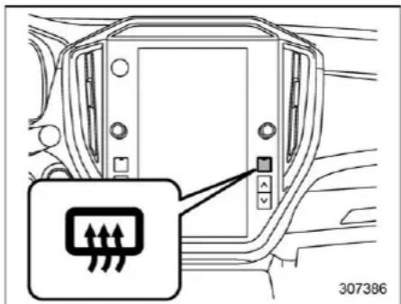 Diagram of a car interior showing a door panel with directional arrows and a warning label pointing to the door panel.