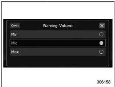 BACK Warning Volume Min Mid Max 306158