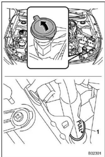 Technical diagram showing engine compartment and tool assembly with labeled parts, including a 'FULL' wrench.
