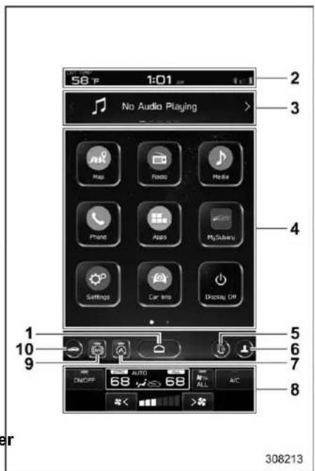 58 F 1:01 2 3 No Audio Playing 4 5 6 7 8 10 9 ON/OFF AUTO 68 ALL A/C 308213