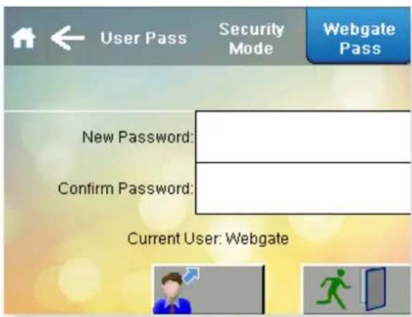 User Pass Security Mode Webgate Pass New Password: Confirm Password: Current User: Webgate