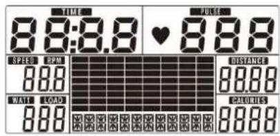 TIME 8.8:8.8 ♥ 8.8.8 SPEED PUN 8.0.0 WATT LOM 8.0.0 DISTANCE 8.0.00 CAURIES 8.0.00