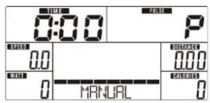 TIME 0:00 PULSE P SPEED 0.0 WATER 0 MANURL DISTANCE 0.00 CALORIES 0