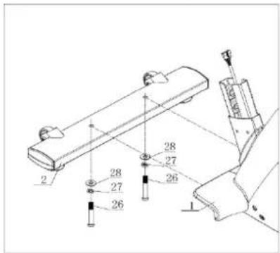 Technical diagram of a mechanical assembly with numbered components and alignment indicators