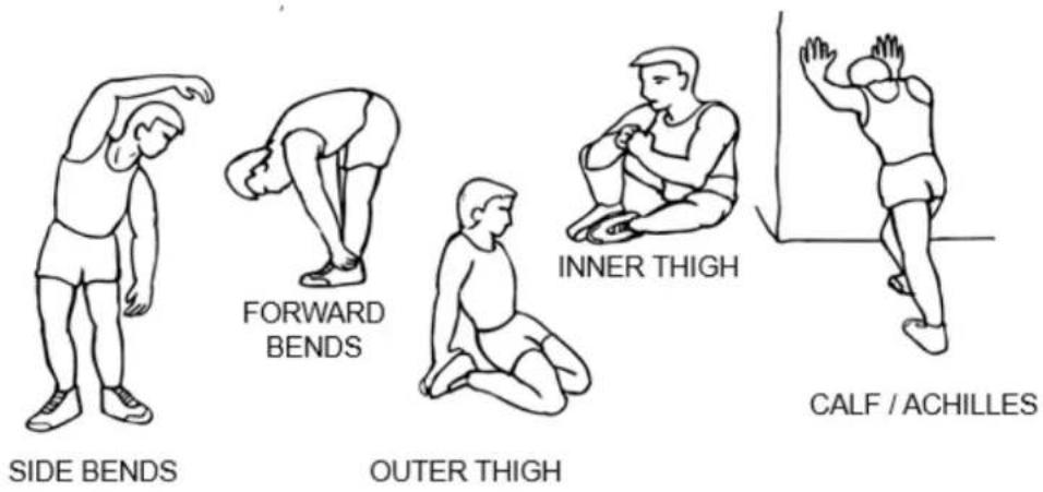 SIDE BENDS FORWARD BENDS OUTER THIGH INNER THIGH CALF / ACHILLES