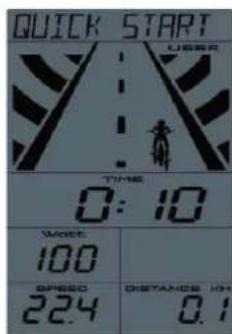 QUICK START TIME 0:10 WOR: 100 SPEED 22.4 DISTANCE: 10H 0.1