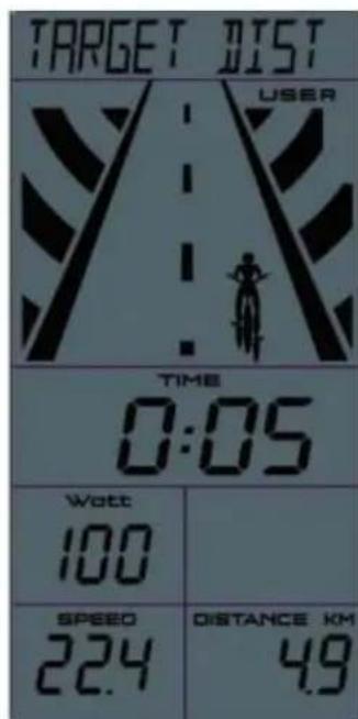TARGET DIST USER TIME 0:05 Watt 100 SPEED 22.4 DISTANCE KM 4.9