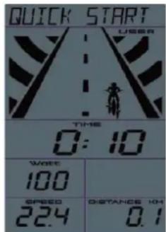 QUICK START USER TIME 0:10 WATER 100 SPEED 22.4 DISTANCE 10H 0.1