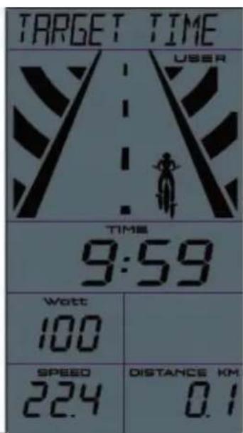 TARGET TIME USER TIME 9:59 Watt 100 SPEED 22.4 DISTANCE KM 0.1