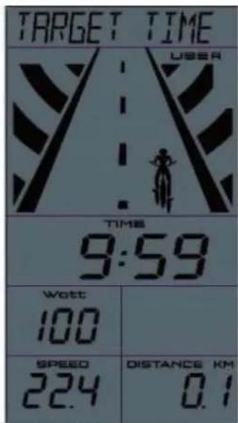 TARGET TIME USER TIME 9:59 Wott 100 SPEED 224 DISTANCE KM 0.1