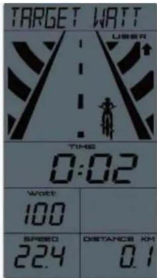 TARGET WATT USER TIME 0:02 WATT 100 SPEED 22.4 DISTANCE KM 0.1