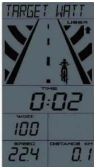 TARGET WATT USSER TIME 0:02 WAT 100 SPEED 22.4 DISTANCE KM 0.1