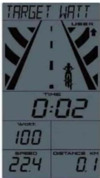 TARGET WATT USER TIME 0:02 WORT: 100 SPEED 22.4 DISTANCE KM 0.1