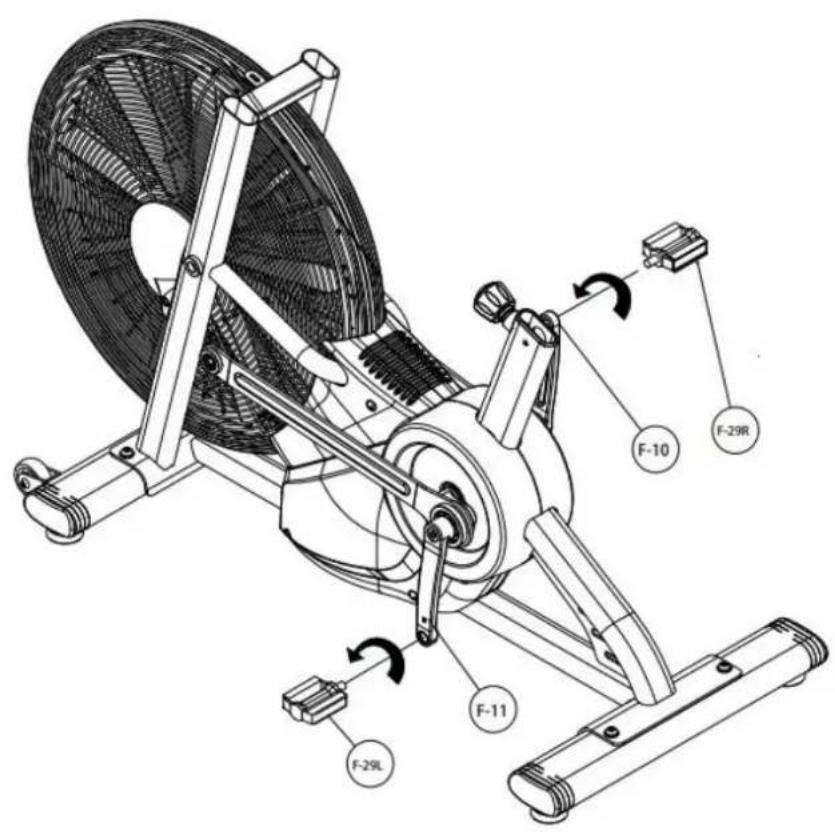 Technical diagram of an exercise machine with labeled components including F-10, F-29R, F-11, and F-29L.