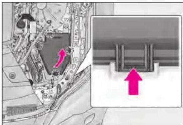 Technical diagram showing mechanical assembly with highlighted components and directional arrows indicating movement or force