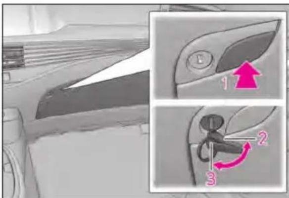 Diagram showing car interior components with numbered parts and directional arrows indicating movement or force
