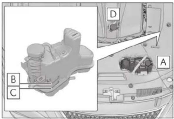 Technical diagram of a mechanical component with labeled parts A, B, and C, showing internal components and assembly.