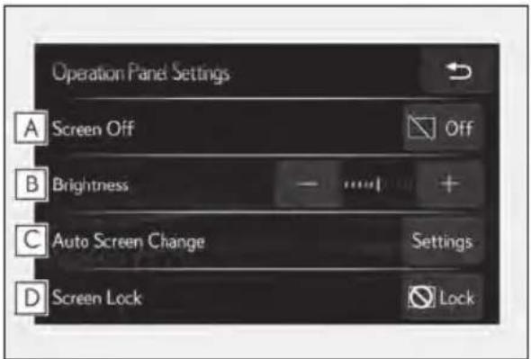 Operation Panel Settings A Screen Off B Brightness C Auto Screen Change D Screen Lock OFF Settings Lock