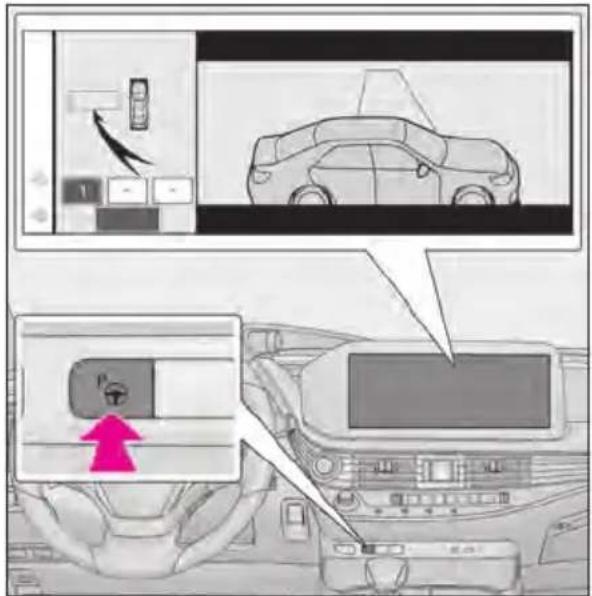 Diagram showing car interior and dashboard view with Chinese UI elements, including a close-up of the car's front panel and a zoomed-in display area.